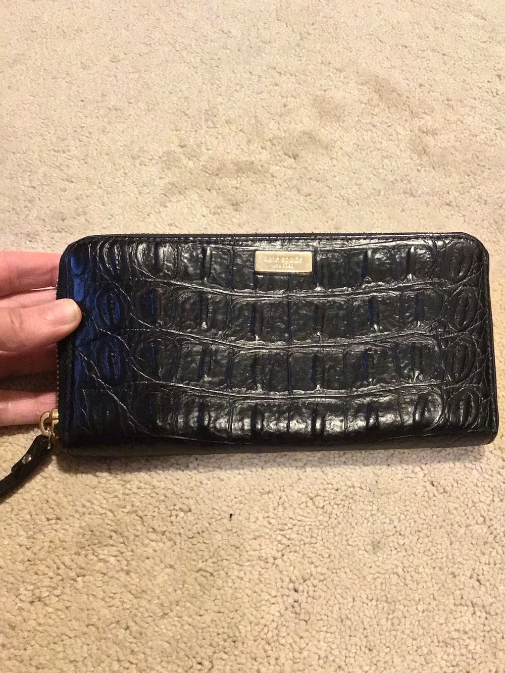 Kate Spade Rialto Place Neda Clutch Wallet Black Croc Emb Leather
